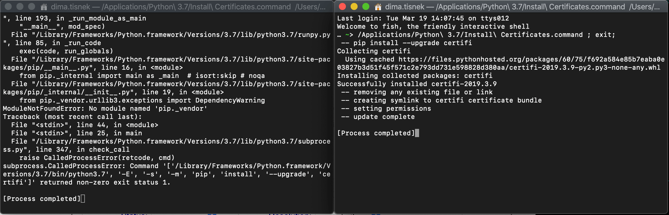 Issue 36340 3.7.3rc1 Install Certificates fails on macOS Python tracker